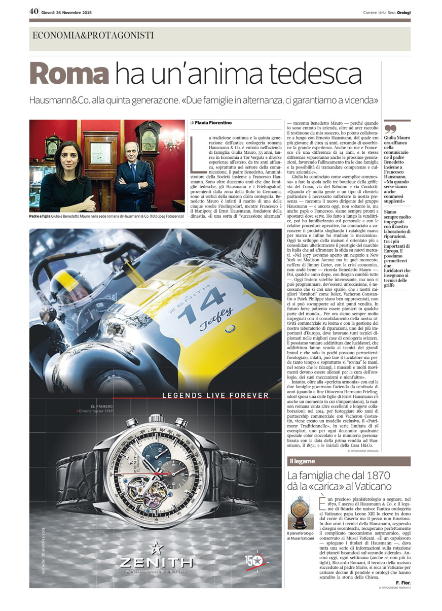 Pagina dell'inserto "Orologi" del Corriere della Sera del 26 novembre 2015