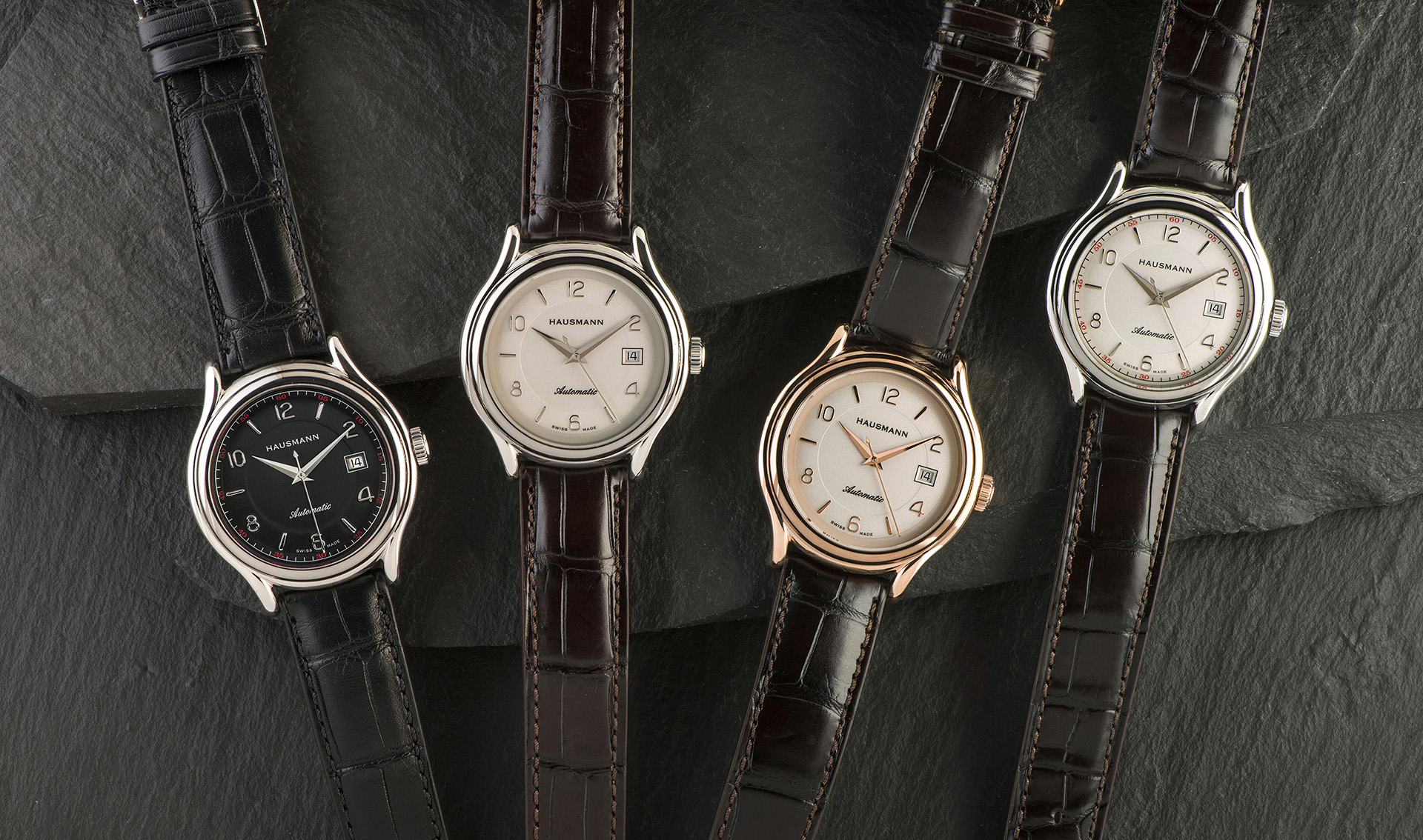 I nuovi orologi tre lancette meccanici Hausmann & Co., in acciaio o nella versione con cassa placcata in oro rosa. 