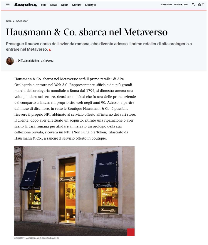 Hausmann &#038; Co. è il primo retailer di alta orologeria ad entrare nel Web 3.0