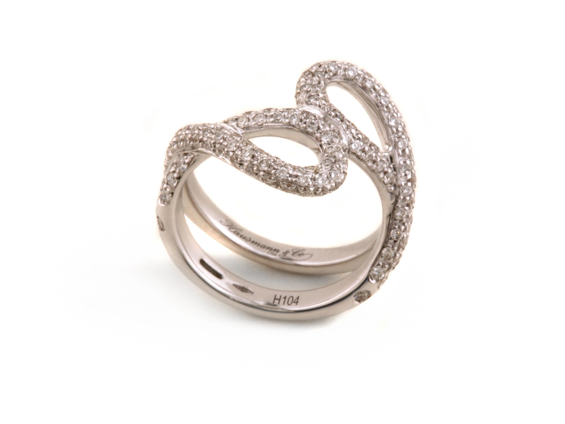 Anello doppio infinito in oro bianco e diamanti