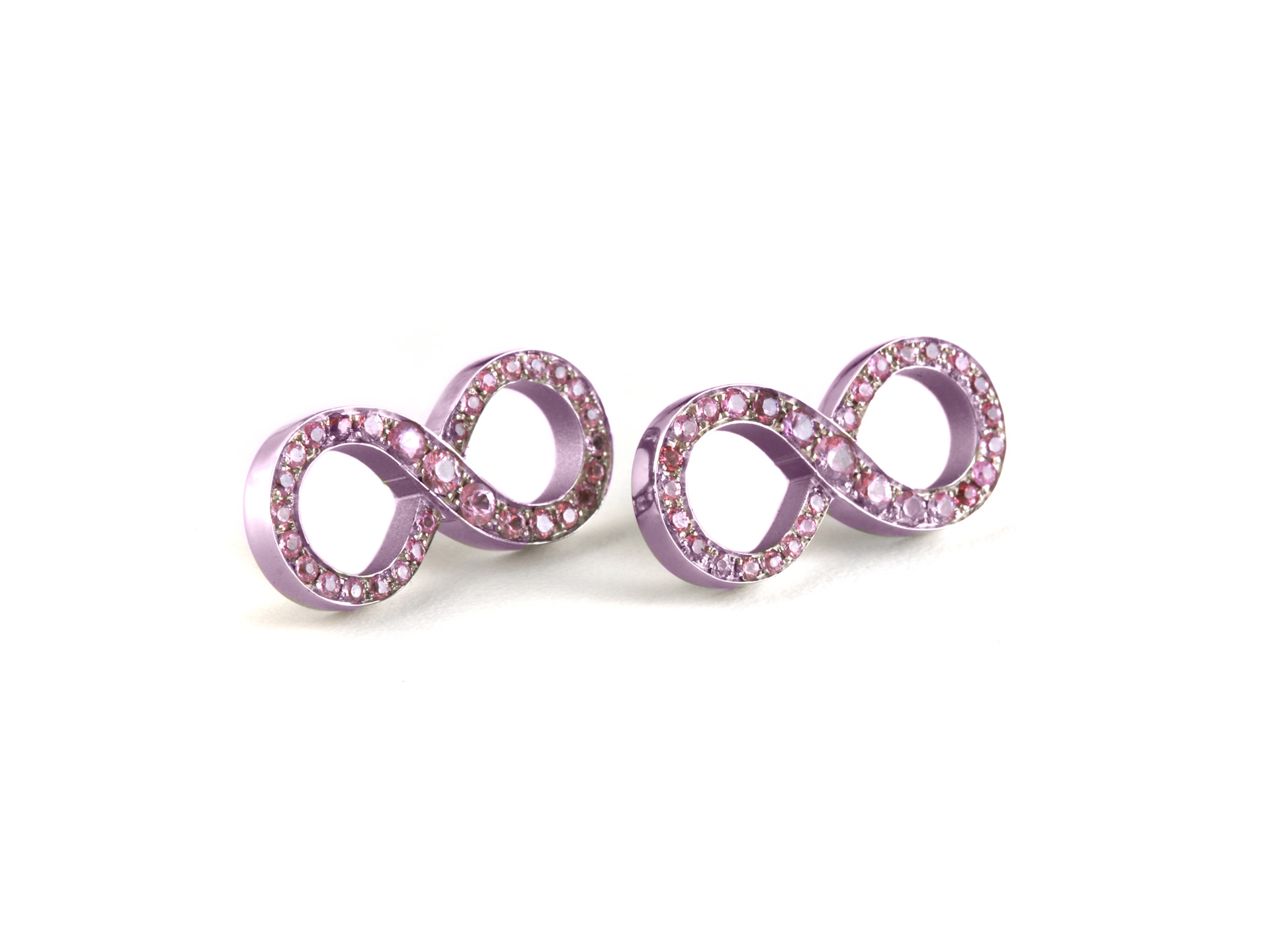 Orecchini infinito in titanio rosa e zaffiri