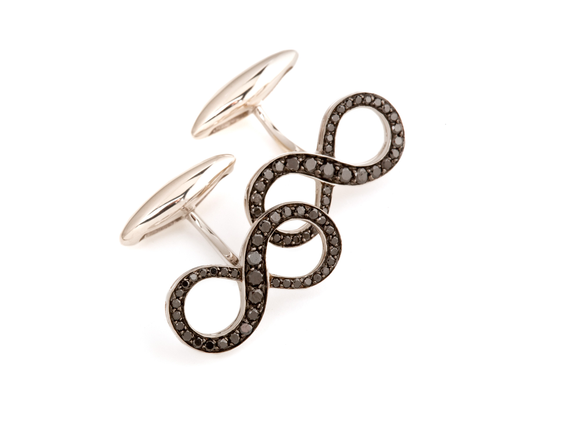 Infinity shaped white gold with black diamonds cufflinks