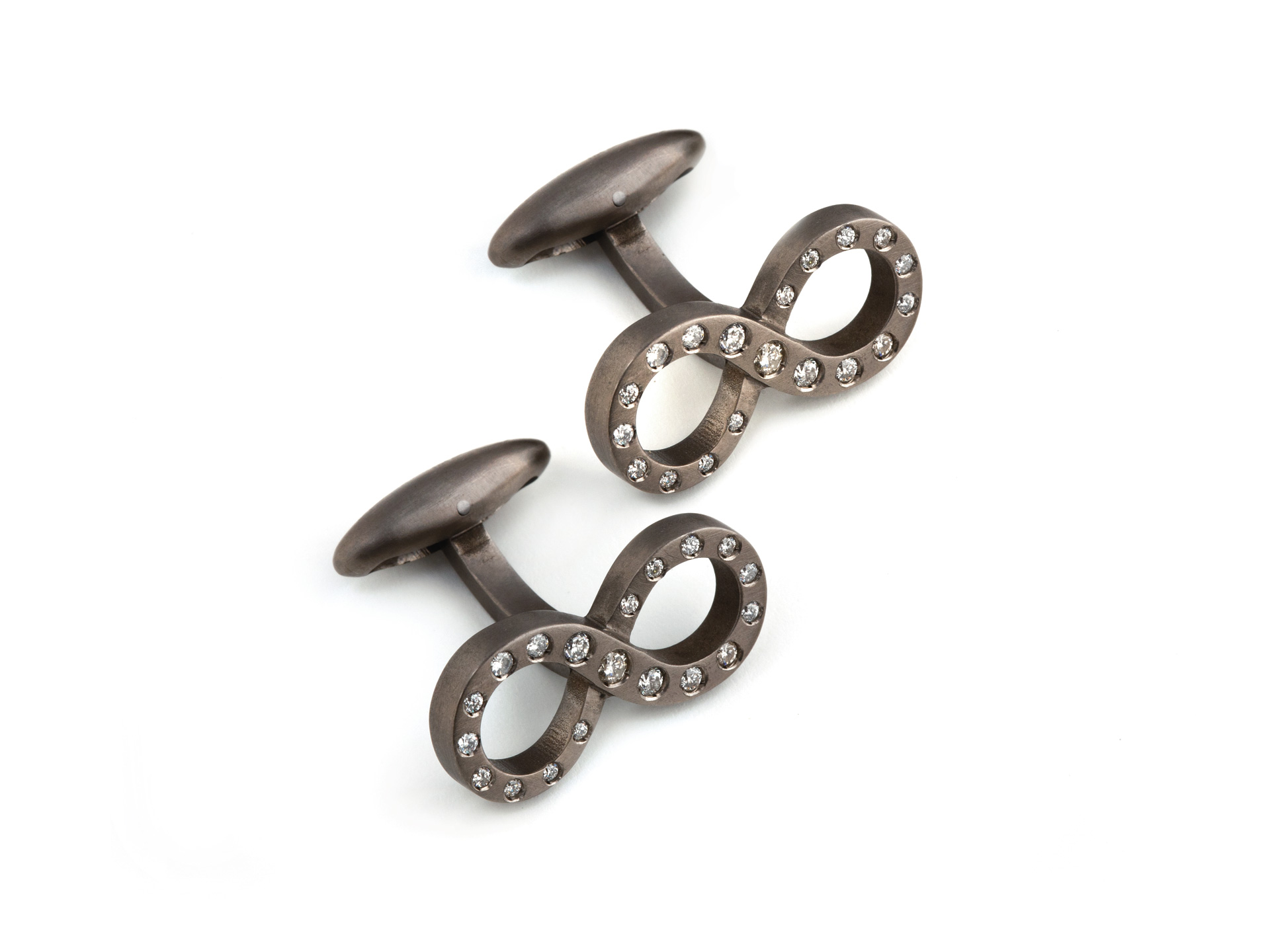 Infinity shaped black titanium with diamonds cufflinks