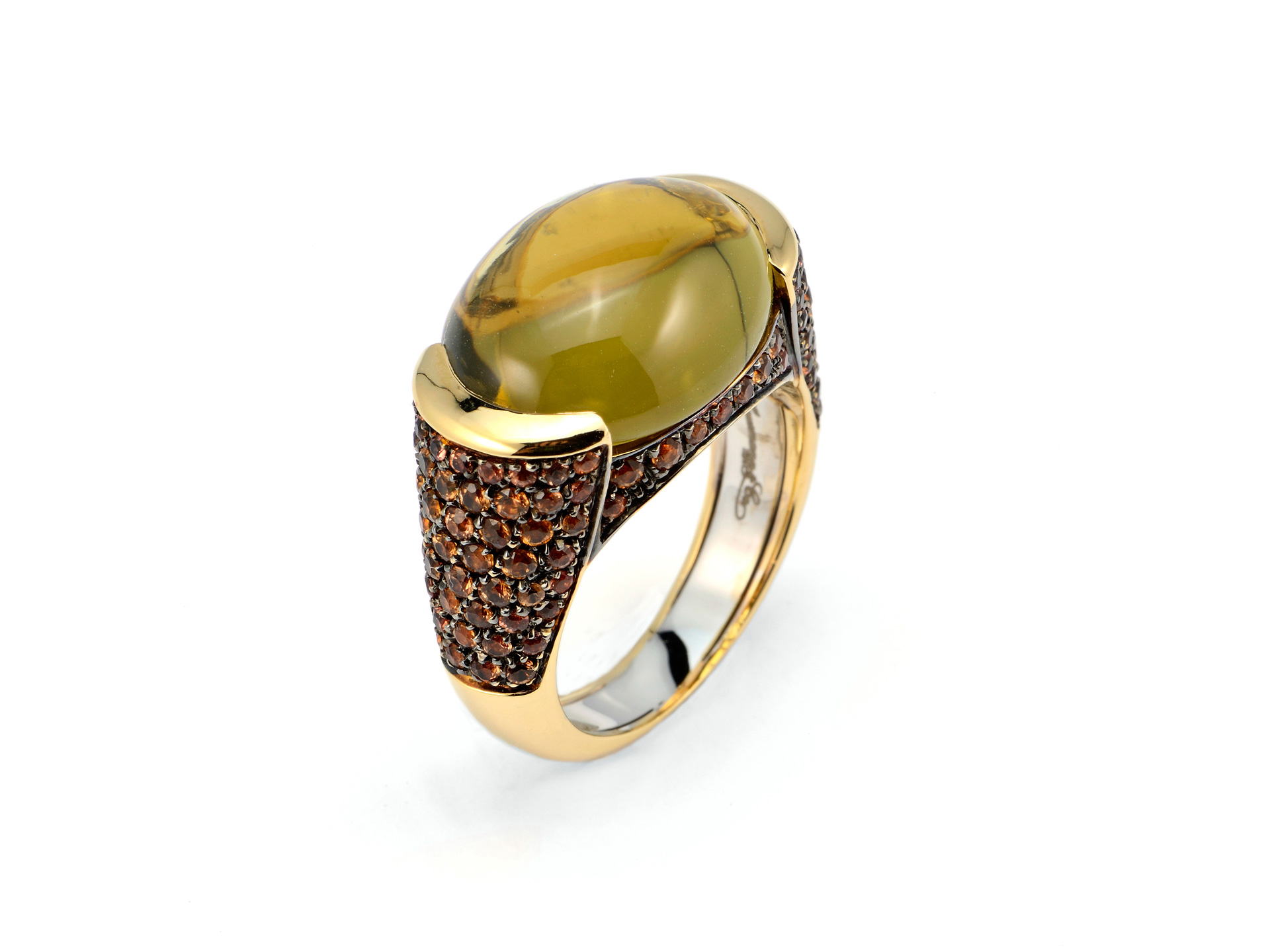 Anello con quarzo citrino e zaffiri arancio
