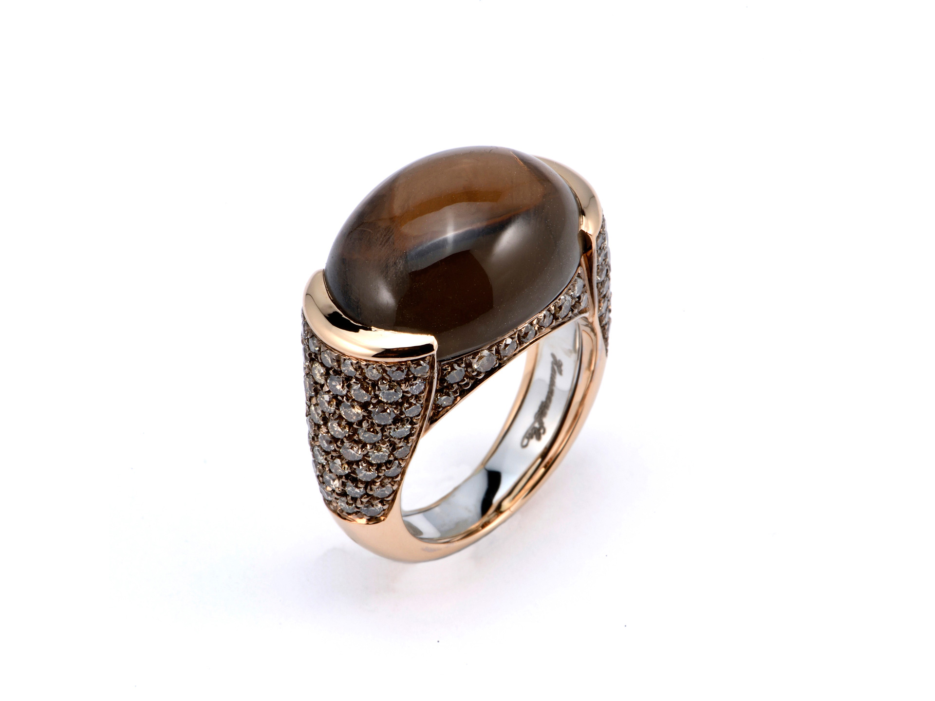 Anello con quarzo fumè e diamanti brown