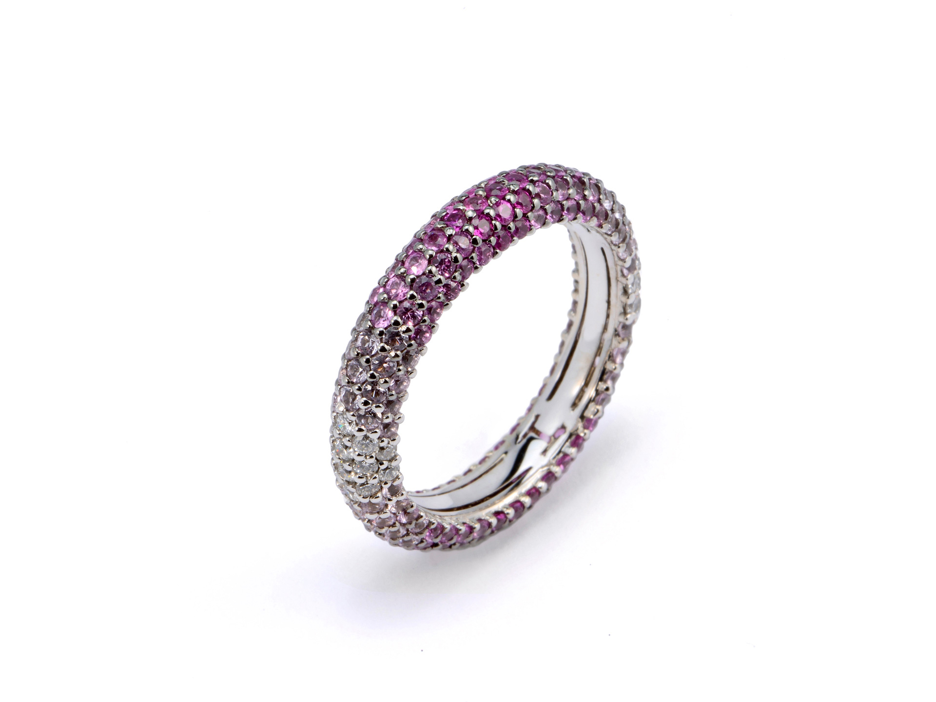 Anello a veretta con diamanti e zaffiri rosa