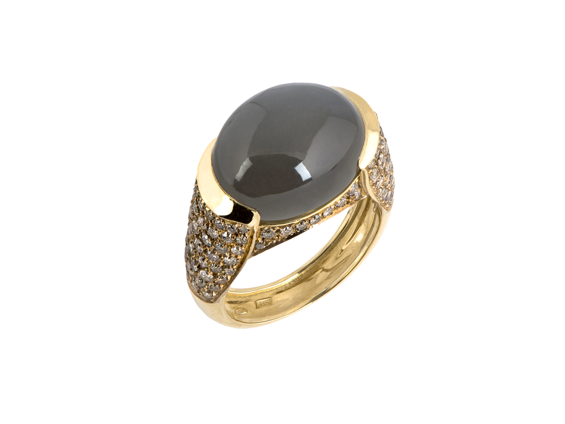 Anello con pietra di luna e diamanti brown