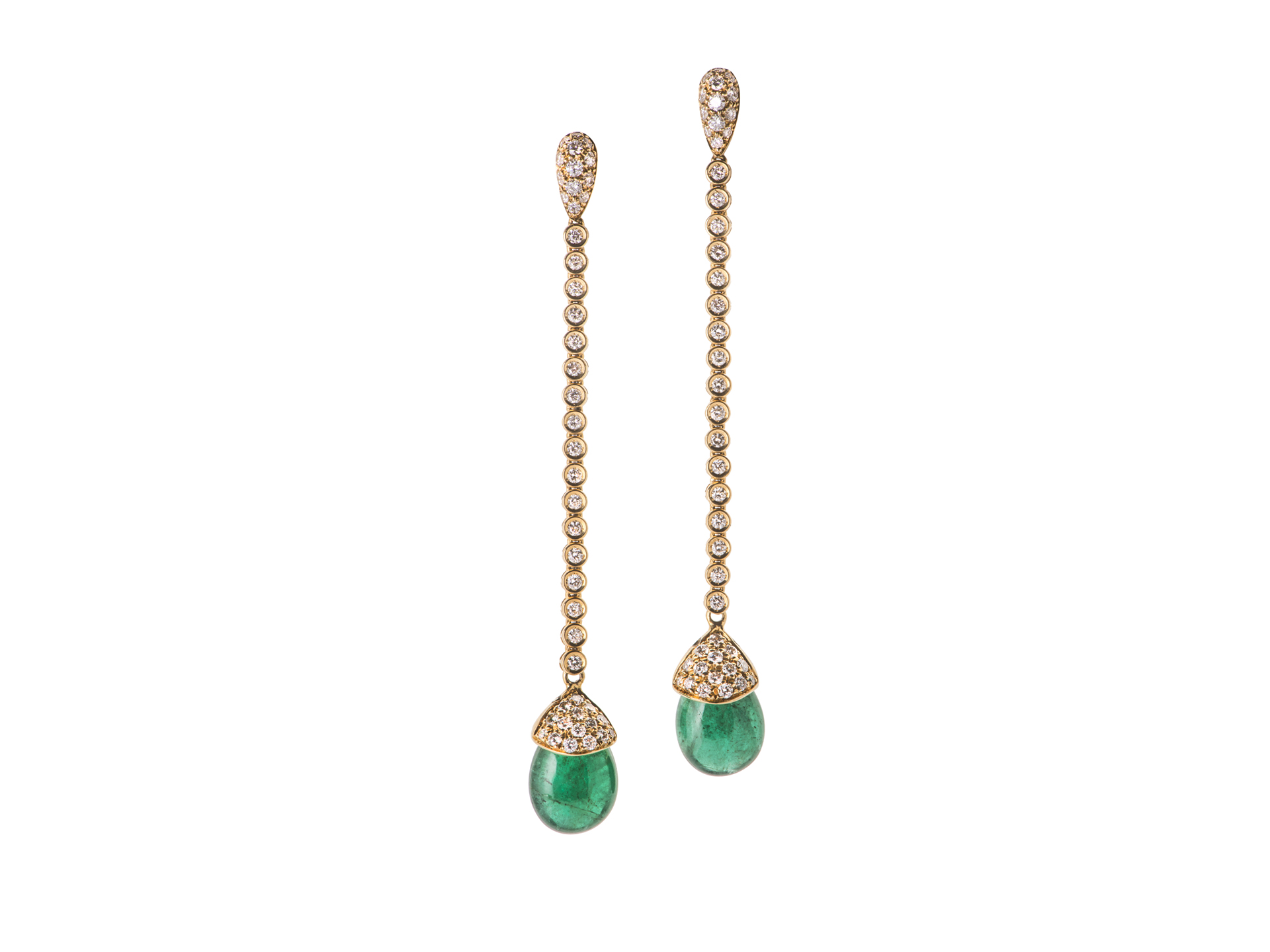 Emerald cabochon and diamond earrings