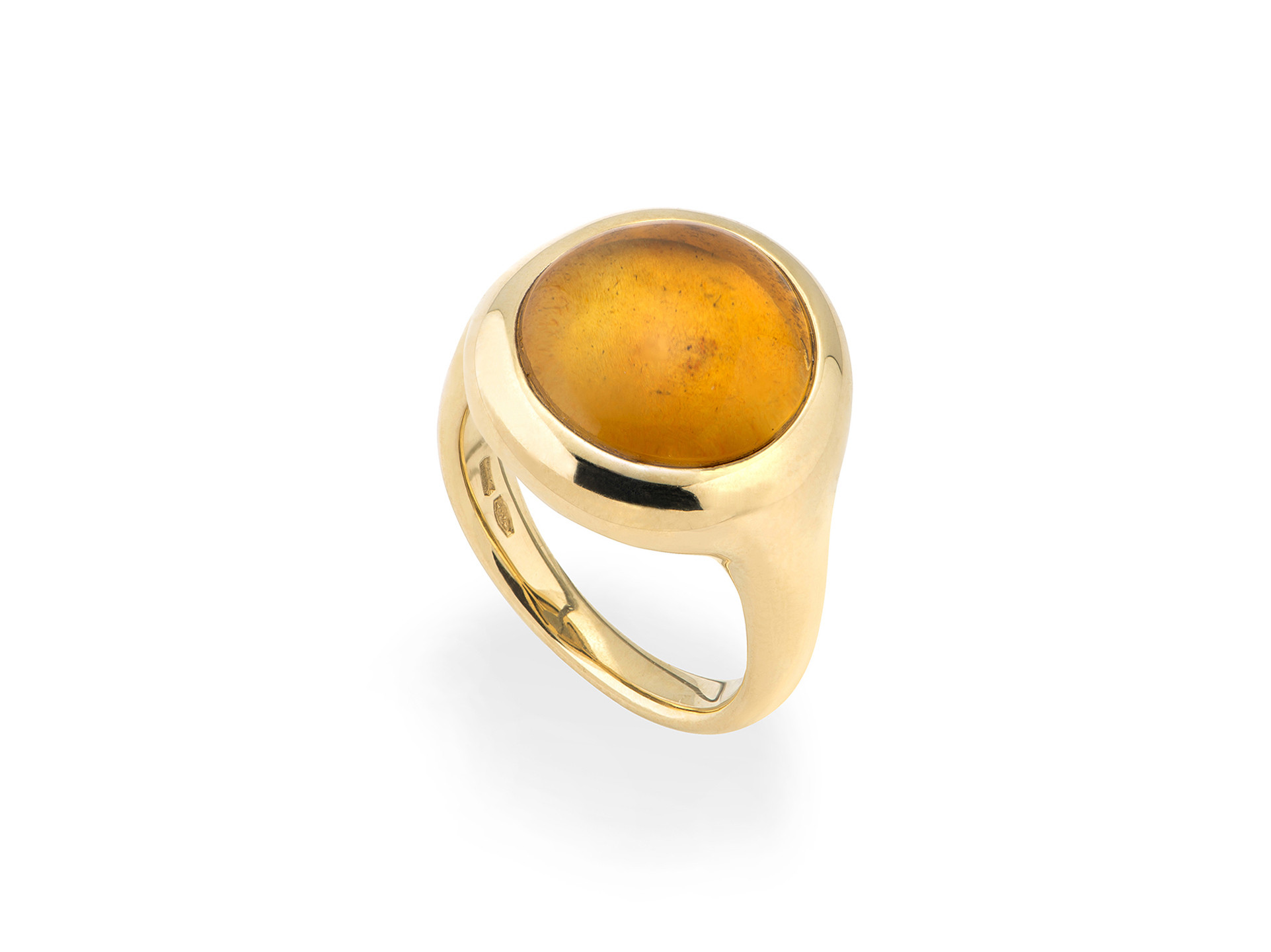 Anello con cabochon tondo di quarzo citrino