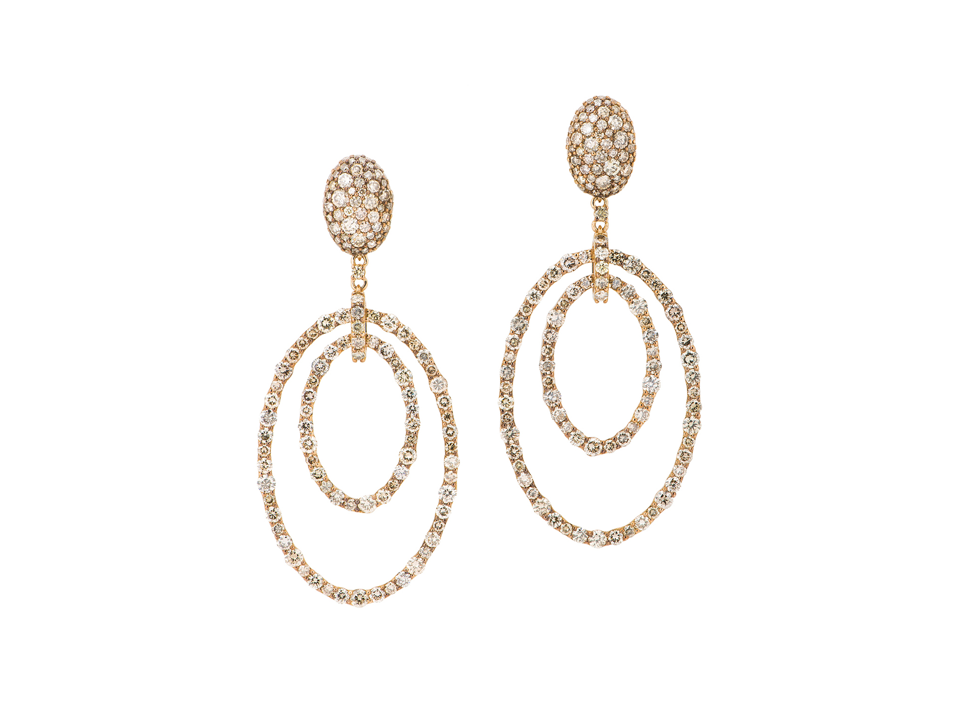 Orecchini pendenti con ovali decorati con diamanti brown