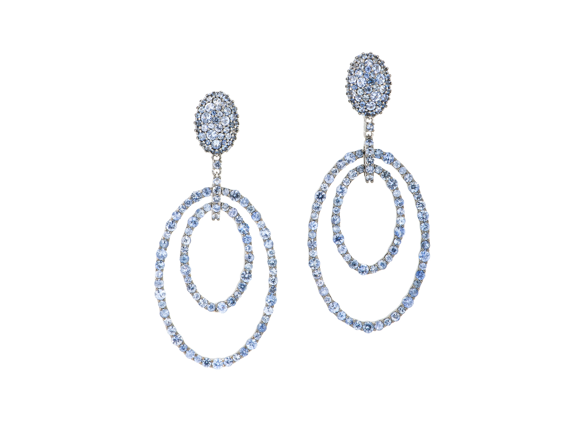 Elliptical pendant earrings with sapphire
