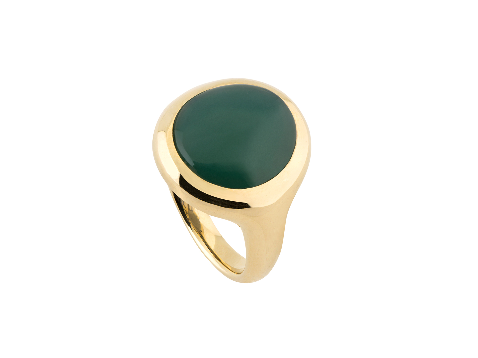 Anello con cabochon tondo di agata verde