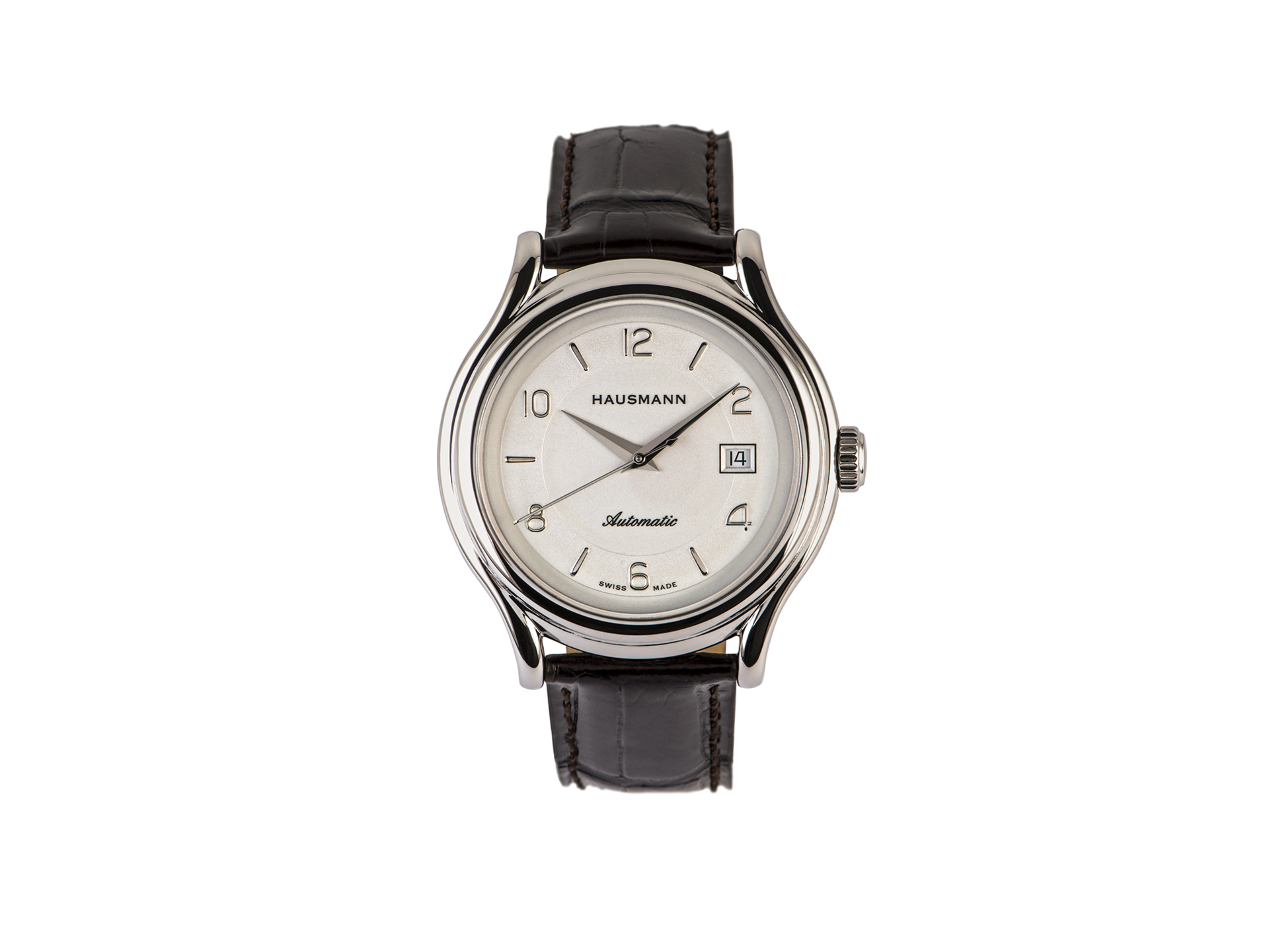 Stainless steel automatic watch with white dial