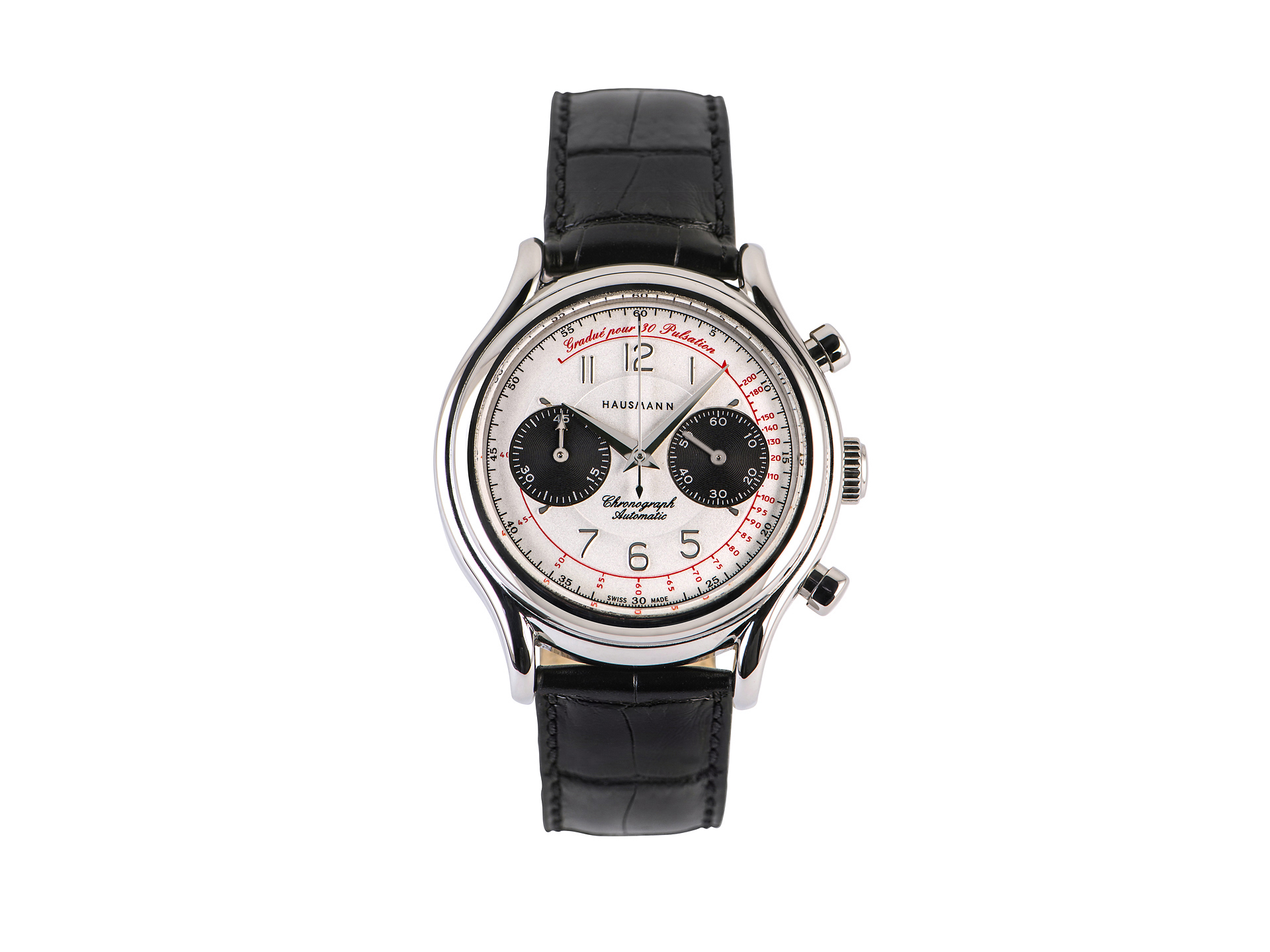 Stainless steel automatic chronograph with black & white dial