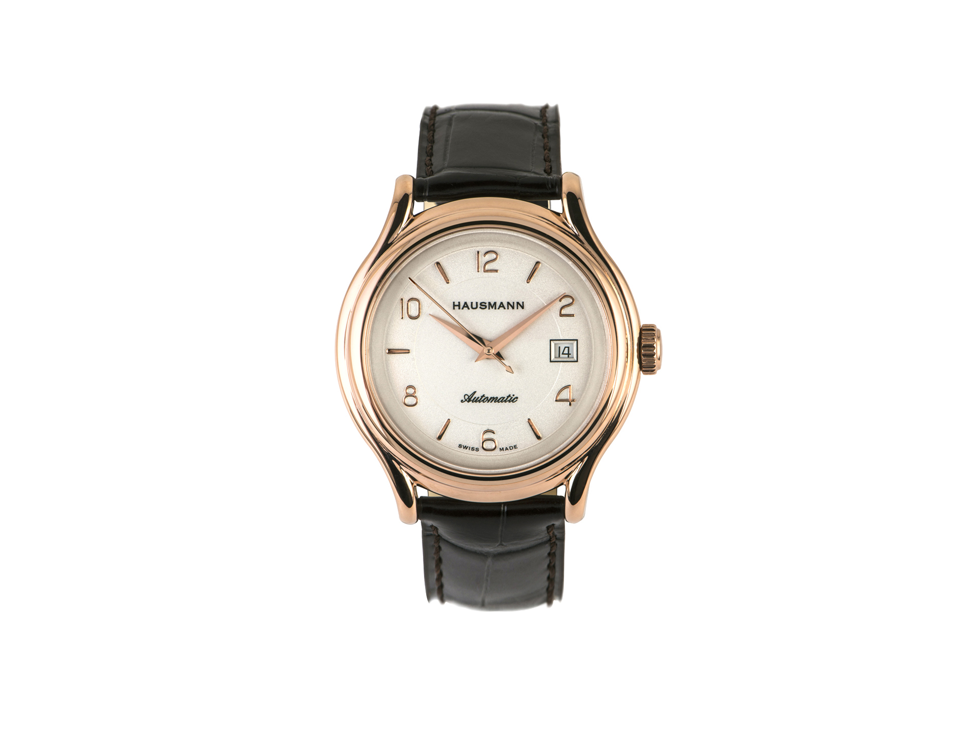 Plated rose gold automatic watch with ivory dial