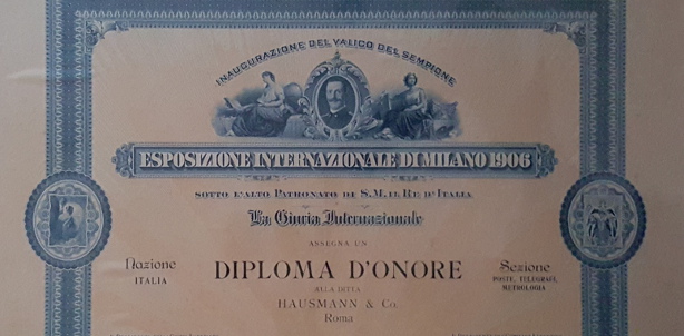 Diploma d&rsquo;Onore per Hausmann & Co. all&rsquo;Esposizione Internazionale di Milano del 1906
