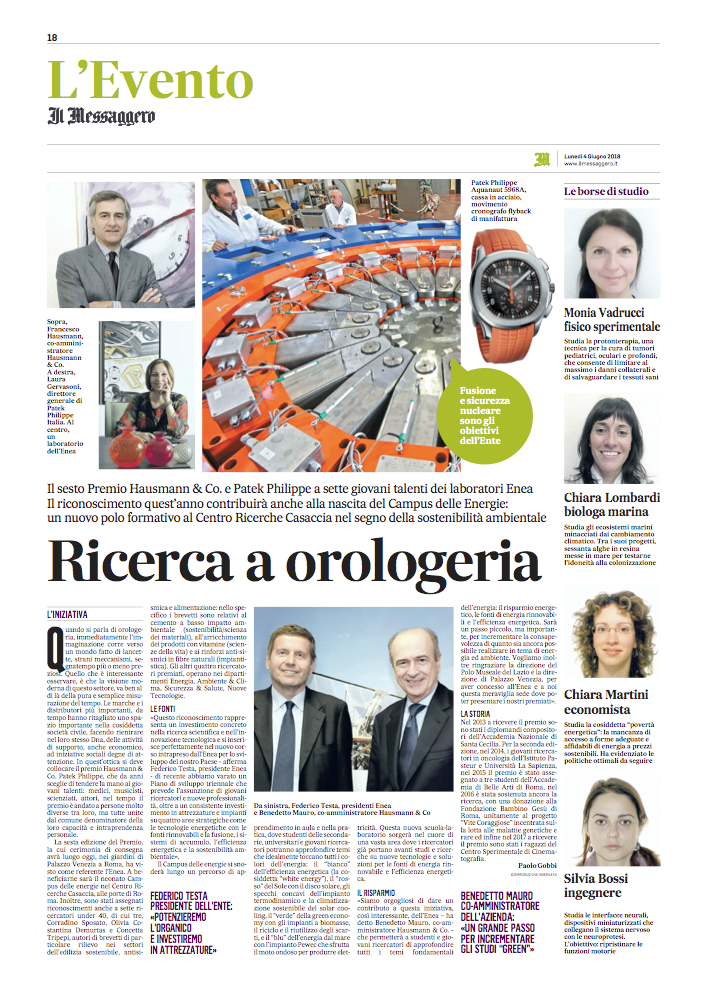 Immagine placeholder per l'articolo: VI premio Hausmann & Co.- Patek Philippe: la “ricerca a orologeria” sulla stampa