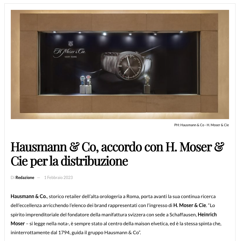 Immagine placeholder per l'articolo: H. Moser & Cie. arriva da Hausmann & Co.