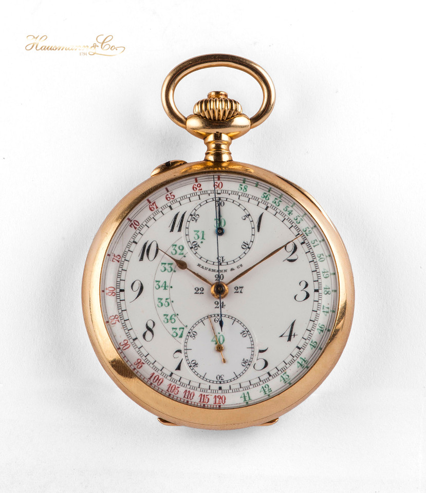 Cronografo da tasca in oro con quadrante in smalto e scala tachimetrica base 120 - gold pocket watch with chronograph and tachometric scale based on 120 kmph