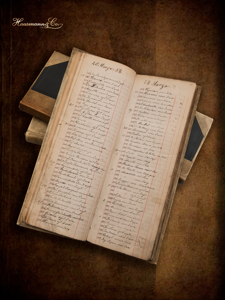 Il primo registro clienti di Hausmann & Co., datato 1881