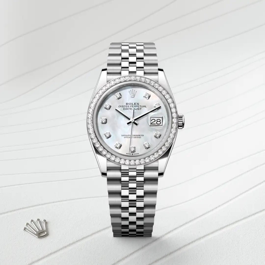 rolex Datejust in White Rolesor - combination of Oystersteel and white gold, M126284RBR-0011 - Hausmann & Co.