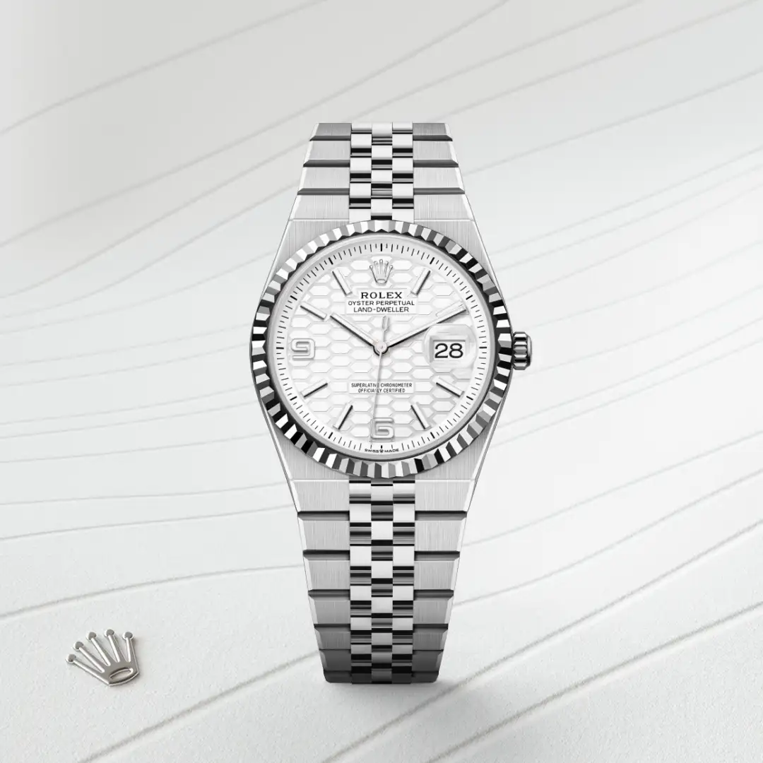 rolex Land-Dweller in White Rolesor - combination of Oystersteel and white gold, M127234-0001 - Hausmann & Co.