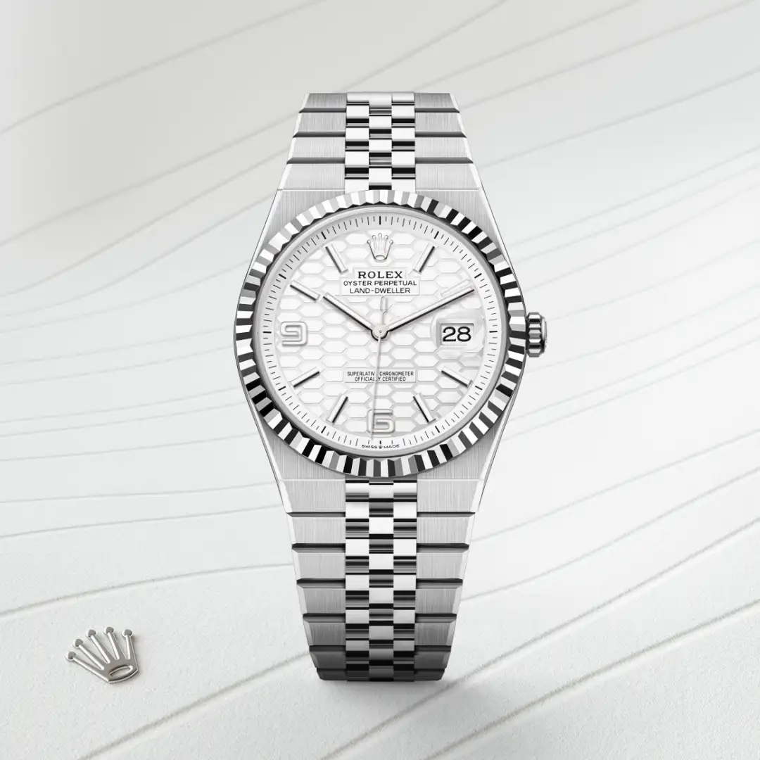 rolex Land-Dweller in White Rolesor - combination of Oystersteel and white gold, M127334-0001 - Hausmann & Co.