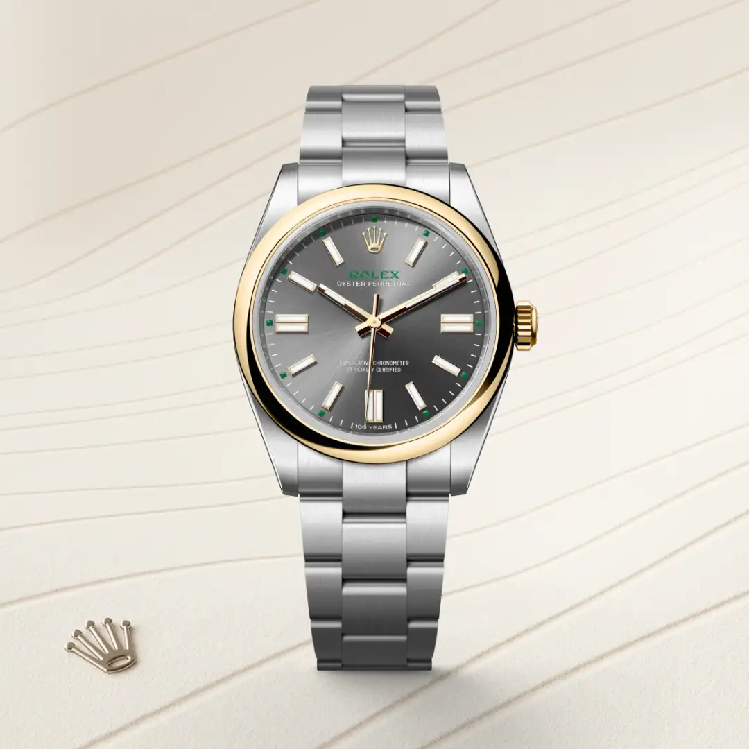 rolex Oyster Perpetual in Yellow Rolesor - combination of Oystersteel and yellow gold, M134303-0001 - Hausmann & Co.