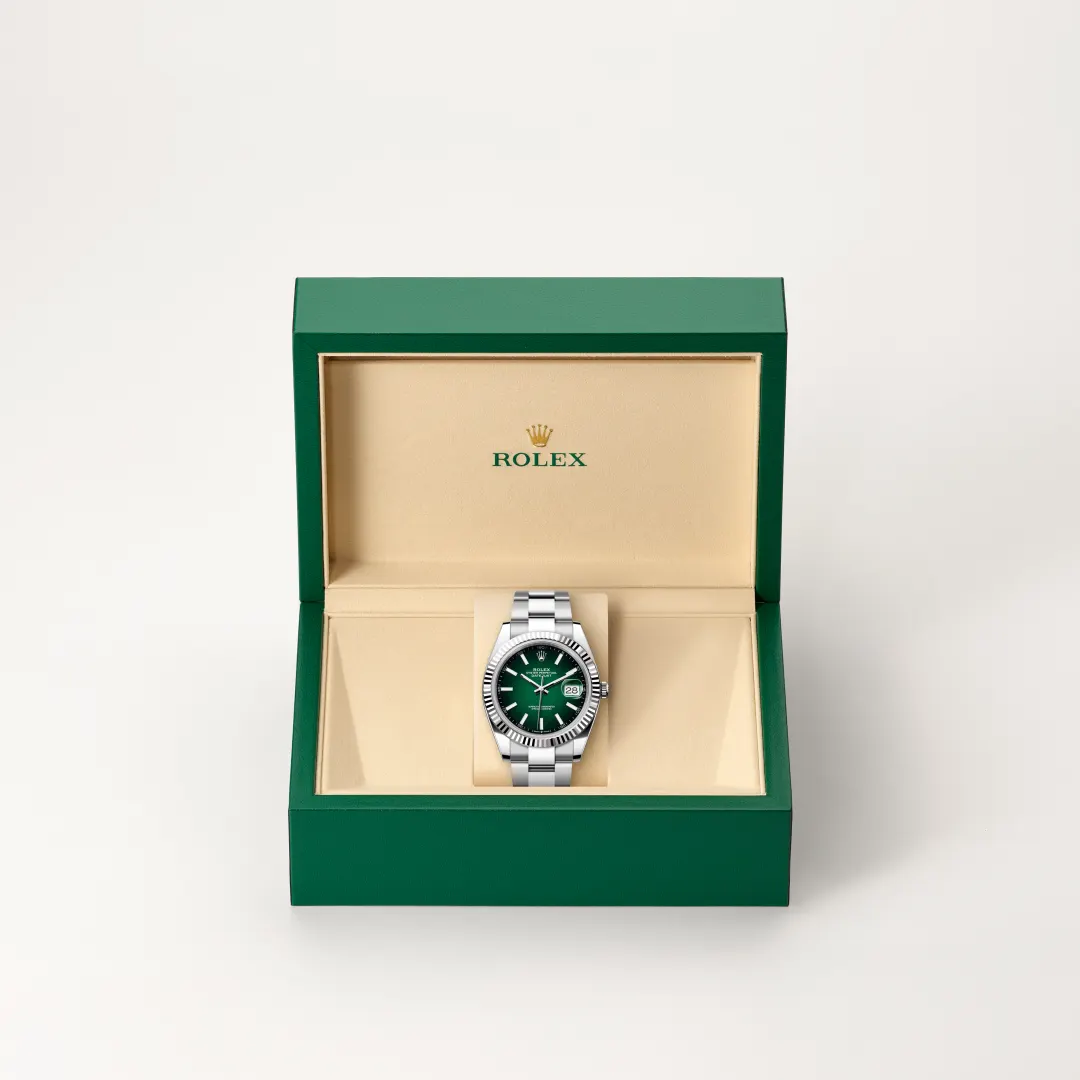 rolex Datejust in White Rolesor - combination of Oystersteel and white gold, M126334-0033 - Hausmann & Co.