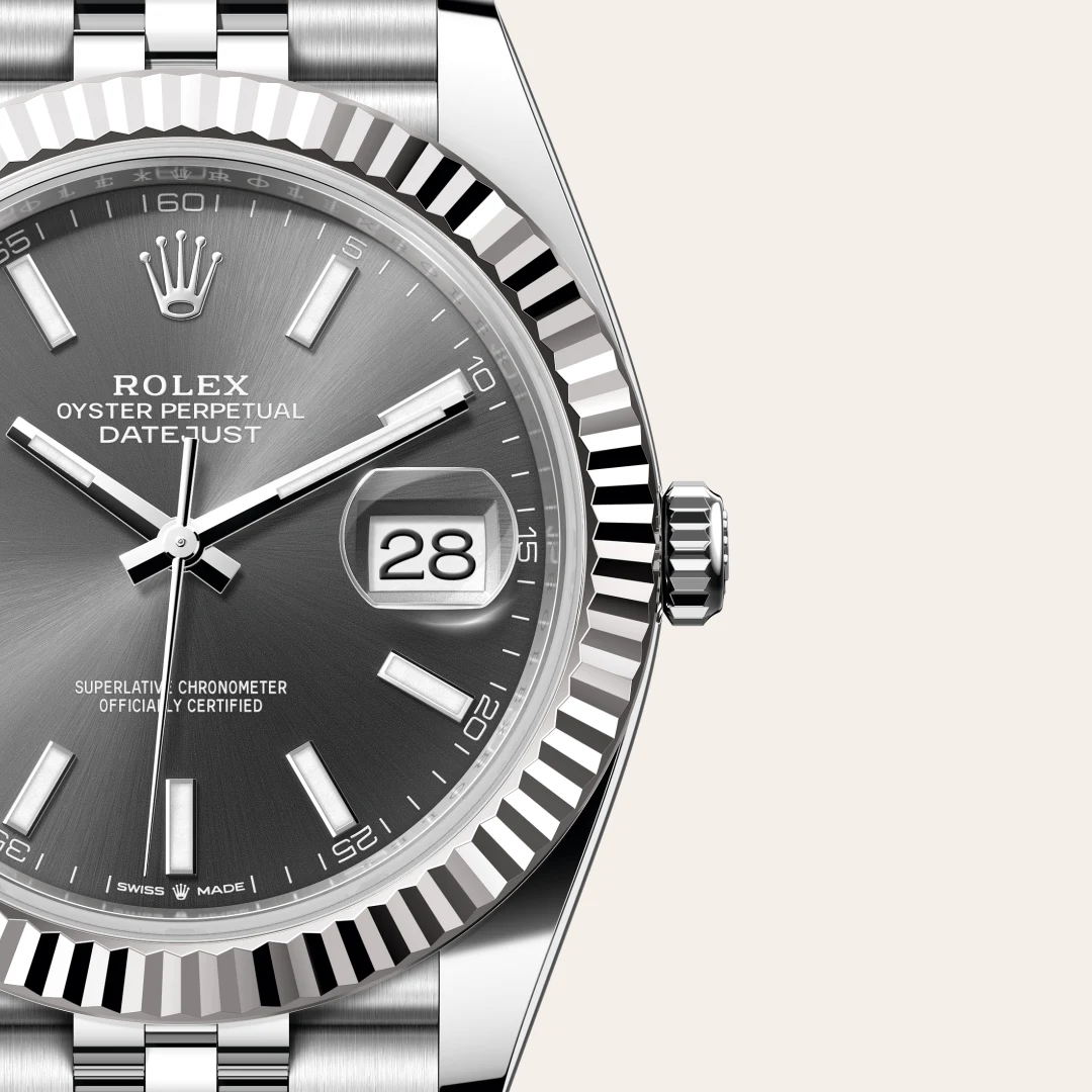 rolex Datejust in White Rolesor - combination of Oystersteel and white gold, M126334-0014 - Hausmann & Co.