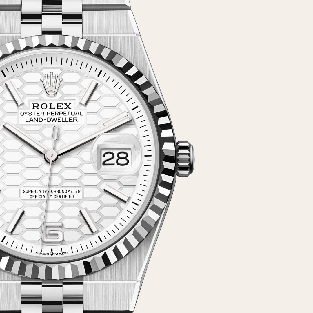 rolex Land-Dweller in White Rolesor - combination of Oystersteel and white gold, M127234-0001 - Hausmann & Co.