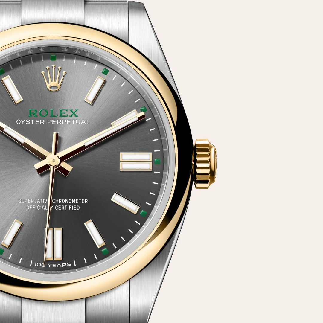 rolex Oyster Perpetual in Yellow Rolesor - combination of Oystersteel and yellow gold, M134303-0001 - Hausmann & Co.